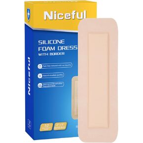 10 Pcs Silicone Foam Dressing 2"x5" - Ultra Soft Waterproof Silicone Bandages with Adhesive Border, Highly Absorbent Foam Dressing for Bed Sores, Leg Ulcers, FSA HSA Eligible
