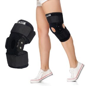No slip professional knee brace, stabilizer, knee compression for arthritis pain support, meniscus tear, sciatica pain relief. Injury recovery, running, workout and exercise. Support brace for man and woman with neoprene, silicone pad and double aluminum 