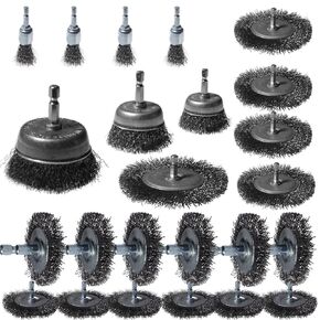 Z&Q LABOR Wire Wheel Cup Brush Set,0.012-Inch Coarse Crimped Carbon Steel,Die Grinder Wire Brush for Drill,1/4In Hex Shank for Rust Removal, Corrosion and Scrub Surfaces (24 Pack)