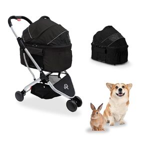 Petique 3-in-1 Newport Pet Stroller (Travel Carrier + Car Seat + Stroller), Easy Trifold/Unfold, 360º Front Rotating Wheel, Small/Medium Dogs, Cats and Pets, Supports up to 45LBS – Midnight (Black)