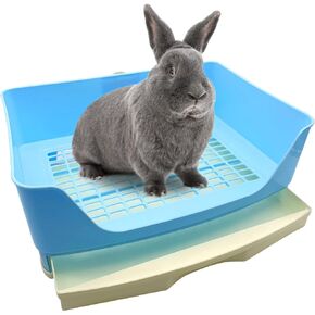 Hamiledyi Rabbit Cage Litter Box with Drawer Large Toilet Trainer Potty Corner Pet Pan for Adult Hamster, Guinea Pig, Ferret, Chinchilla and Other Animals Blue