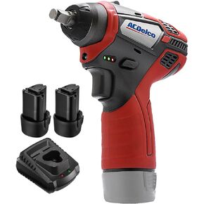 ACDelco 3/8 Power Impact Wrench 90ft-lbs LED Light Cordless Li-ion 12V Max Compact Tool, Kit with 2 Batteries, Charger, G12 Series ARI12104