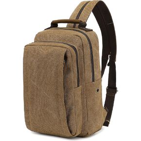 Canvas Backpack Sling Bag Crossbody Small Bag Casual Rucksack for Men Women Cycling Hiking Travel (Coffee)