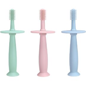 PandaEar 3 Pack Silicone Baby Toothbrush Teethers - Teething Toys Training Oral Care for Infants 0-12 Months+
