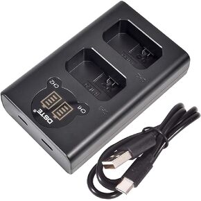 DSTE Replacement for NP-FW50 Dual LCD Battery Charger Compatible Sony Alpha 7 7R a7S a7R II A6400 A6500 A6100 NEX-7 SLT-A37 DSC-RX10 RX10 II III 7SM2 ILCE-7R 7S QX1 6000 with Type-C and Micro-USB Port