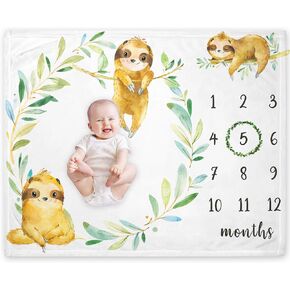 Yuzioey Sloth Milestone Blanket, Safari Baby Growth Chart Monthly Blanket, Watch Me Grow Sloth Baby Nursery for New Moms Baby Shower(50"x40")