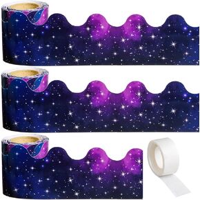99 Feet Starry Sky Bulletin Board Border, 3 Rolls Dark Stars Scalloped Borders Trim Night Sky Classroom Bulletin Board Border Trim for Back to School Chalkboard Whiteboard Decorations