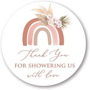 2" Round Pampas Grass Boho Rainbow Baby Shower Thank You Favor Sticker - Set of 40