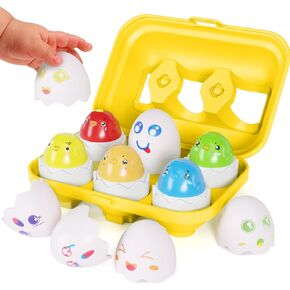 Color Shape Matching Eggs for Toddlers,Hide & Squeak Emoji Eggs,Montessori Education - Easter Eggs Matching and Sorting Learning Toys - Sensory Toysfor 1-4 Year