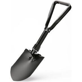 Worth Garden Black Mini Folding Shovel w/Nylon Bag - Carbon Steel with Powder Coating - Portable Foldable Shovel - Camping, Hiking, Digging, Car Emergency - 23"x6"x2.5"(Folded:10"x6"x2") - T538A00
