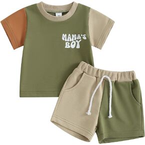 FYBITBO Mamas Boy Baby Clothes Newborn Boys Summer Outfits Cute Short Sleeve Tops Tshirt Toddler Infant Boy Shorts Set