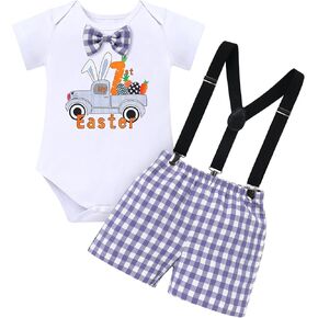 IBTOM CASTLE Newborn Infant Baby Boy My First 4th of July Outfit Suspender Shorts Cake Smash Party Photo Shoot Clothes Set
