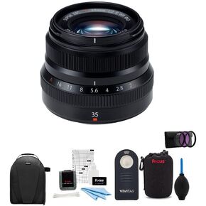 عدسة Fujifilm مقاس 35 مم f/2 WR (أسود) مع حزمة ملحقات التركيز وحقيبة ظهر للكاميرا in Kuwait