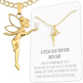 Happy Kisses Tooth Fairy Gift Necklace For Girls 5-7 With Card From Tooth Fairy - Add to Gifts Box or Kit for Under Pillow