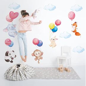 Runtoo Animals Balloon Wall Stickers Elephant Monkey Panda Wall Decals Kids Bedroom Baby Nursery Classroom Decor