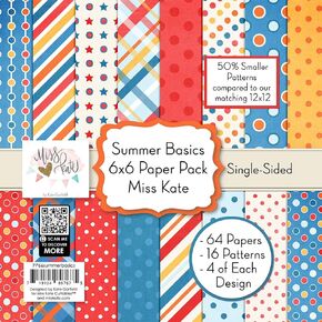 6x6 Pattern Paper Pack – Summer Basics - for Summer Scrapbook Premium Specialty Paper Single-Sided 6"x6" Collection Includes 64 Sheets - 50% Smaller Patterns - by Miss Kate Cuttables