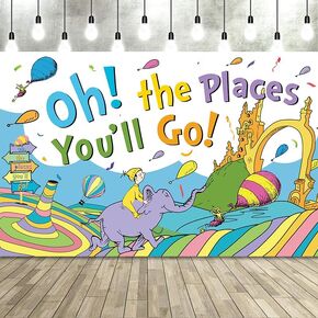 LOONELO Oh The Places You'll Go Banner Backdrop with 70.8''X43.3'',Large Oh The Places You'll Go Party Decorations Photography Background for Dr.Seuss Kindergarten Preschool Graduation Supplies