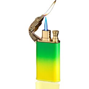 Dual Flame Lighter, Cool Crocodile Head Design, Dual Fire, Refillable, Windproof, Butane Lighter, Gift for Men (No Gas) (Blue)