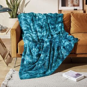 Faux Rabbit Fur Throw Blanket- 60" x 80" inches, Soft Fluffy Cozy Warm Fuzzy Machine Washable, Durable Luxurious Blanket for Couch and Bed - Black