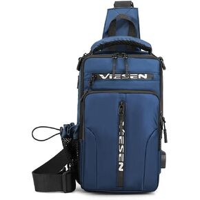 Anti Theft Sling Bag Shoulder Crossbody Backpack Chest Bag for Men Women Multipurpose Waist Pack with USB Charging Port (Blue)