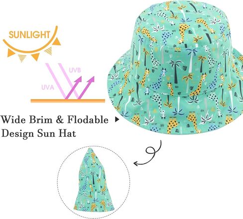 Muryobao Toddler Baby Kids Summer Sun Hat UPF 50+ UV Protection Reversible Travel Beach Bucket Cap in Kuwait