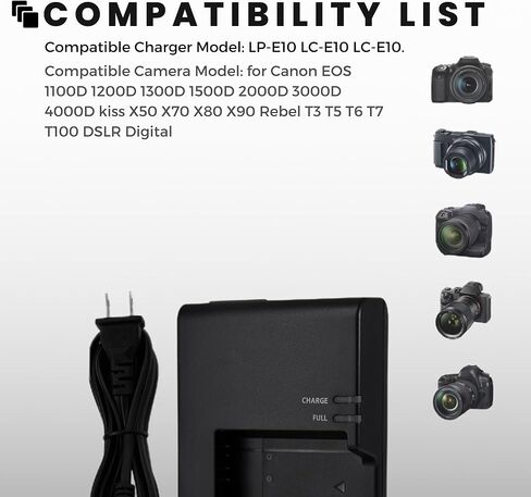 LC-E10E شاحن سريع لكانون: LP-E10 LC-E10 LC-E10C بطارية متوافقة EOS 1100D 1200D 1300D 1500D 2000D 3000D 4000D قبلة X50 X70 X80 X90 المتمردين T3 T5 T6 T7 T100 DSLR كاميرا رقمية in Kuwait