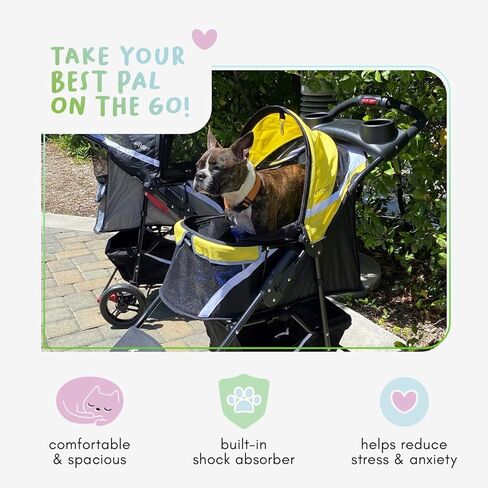 Petique Revolutionary Durable Pet Stroller, Easy Fold, Quality mesh Windows, Large Storage Basket, Secure Cup Holder Tray, Small/Medium Dogs, Cats and Pets, Supports up to 55LBS - Venus (Teal) in Kuwait