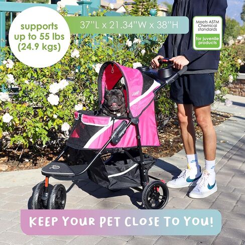 Petique Revolutionary Durable Pet Stroller, Easy Fold, Quality mesh Windows, Large Storage Basket, Secure Cup Holder Tray, Small/Medium Dogs, Cats and Pets, Supports up to 55LBS - Venus (Teal) in Kuwait