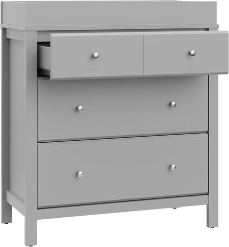 خزانة ذات 3 أدراج من Storkcraft Carmel مع غطاء تغيير (أبيض) - معتمدة من GREENGUARD باللون الذهبي، وتتضمن غطاء طاولة تغيير قابل للإزالة، وخزانة ذات أدراج لغرفة نوم الأطفال والحضانة in Kuwait