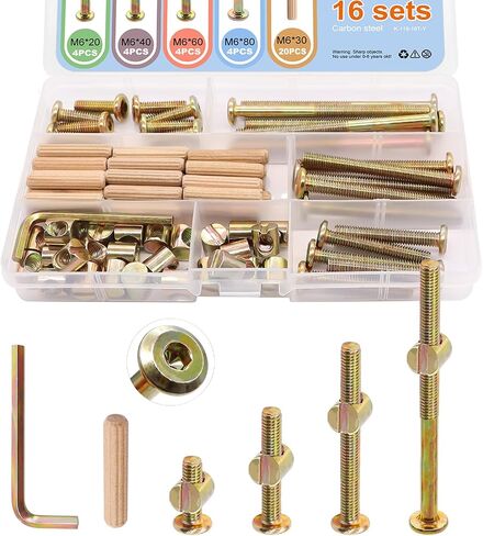 weideer 16 Set Crib Screws Hardware Replacement Kit Baby Bed Frame Bolts M6x20mm/ 40mm/ 60mm/ 80mm Hex Drive Socket Cap Screws Barrel Nuts Wooden Dowel Kit for Beds Chairs Furniture in Saudi Arabia