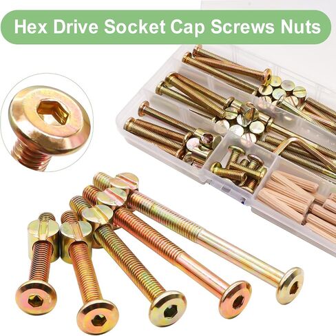 weideer 16 Set Crib Screws Hardware Replacement Kit Baby Bed Frame Bolts M6x20mm/ 40mm/ 60mm/ 80mm Hex Drive Socket Cap Screws Barrel Nuts Wooden Dowel Kit for Beds Chairs Furniture in Saudi Arabia