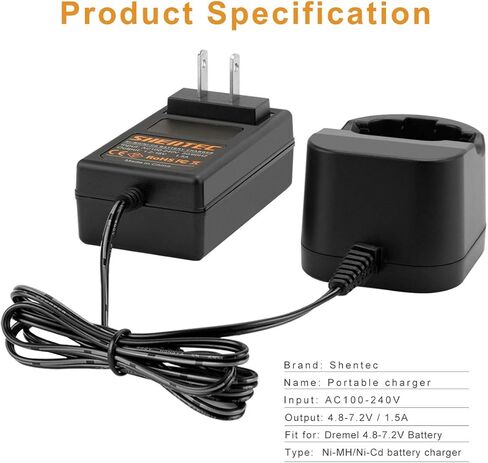 Shentec 4.8V and 7.2V Ni-MH and Ni-Cd Charger Compatible with Dremel 755-01 757-01 5000755-01 7700-01 7700-02 7300 Pod Style Battery (Not for 757 Battery.) in Kuwait