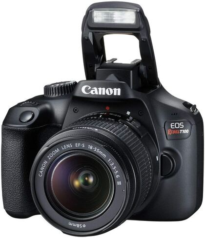 كاميرا Canon EOS Rebel T100/4000D DSLR مع عدسة تكبير مقاس 18-55 مم f/3.5-5.6 وملحقات: تتضمن - بطاقة ذاكرة SanDisk Ultra سعة 64 جيجابايت، وحامل ثلاثي القوائم، وحقيبة ظهر، وغير ذلك الكثير (حزمة مكونة من 18 قطعة) in Saudi Arabia