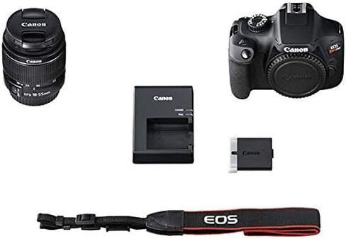 كاميرا Canon EOS Rebel T100/4000D DSLR مع عدسة تكبير مقاس 18-55 مم f/3.5-5.6 وملحقات: تتضمن - بطاقة ذاكرة SanDisk Ultra سعة 64 جيجابايت، وحامل ثلاثي القوائم، وحقيبة ظهر، وغير ذلك الكثير (حزمة مكونة من 18 قطعة) in Saudi Arabia