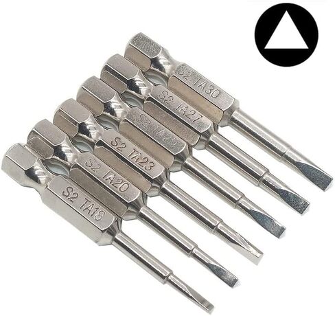طقم لقم مفك براغي مغناطيسي مثلث 6 قطع من Fixinus 50 مم، S2 فولاذ 1/4 بوصة ساق سداسية Δ1.8 / Δ2.0 / Δ2.3 / Δ2.5 / Δ2.7 / Δ3.0 لقم مثقاب مثلث، مع مفك براغي بزاوية L حامل بت in Kuwait
