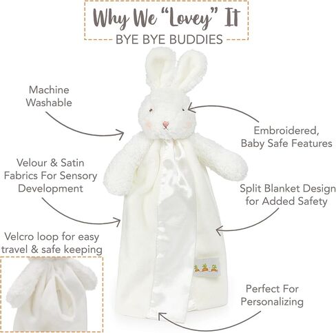 Bunnies By The Bay "Bun Bun Bunny" - 11 inch Stuffed Rabbit and Baby Blanket - Bye Bye Buddy Travel Size Baby Lovey - Super Soft Velour with Satin Lining in Saudi Arabia