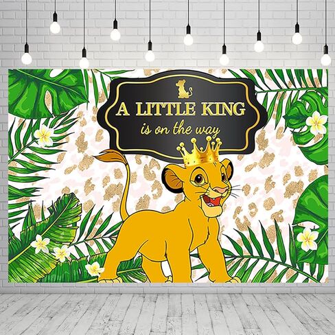 خلفية الأسد للكشف عن الجنس لوازم الحفلات، لافتة الملك الصغير على الطريق لديكورات الحفلات، أوراق خضراء، خلفية صورة استحمام الطفل، 59 × 38 بوصة in Kuwait