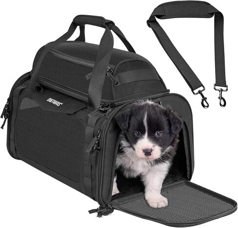 OneTigris Pet Carrier أعلى حامل الكلاب القابل للتوسيع 17x11x9.5 معتمد من شركة الطيران، حامل ناعم الجوانب للقطط والكلاب الصغيرة مع سحابات أمان وشبكة مضادة للخدش (أسود) in Saudi Arabia
