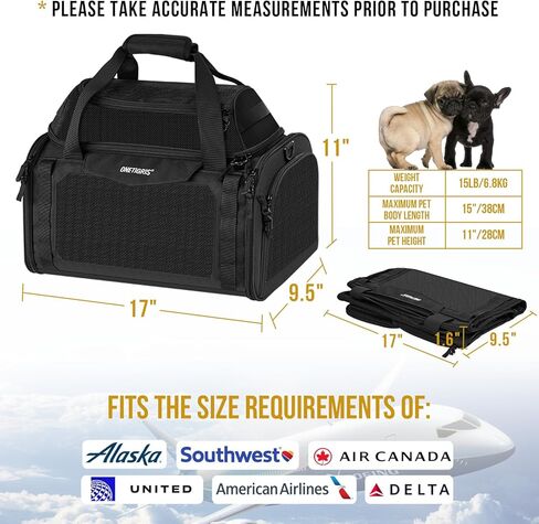 OneTigris Pet Carrier أعلى حامل الكلاب القابل للتوسيع 17x11x9.5 معتمد من شركة الطيران، حامل ناعم الجوانب للقطط والكلاب الصغيرة مع سحابات أمان وشبكة مضادة للخدش (أسود) in Saudi Arabia