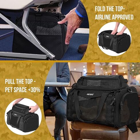 OneTigris Pet Carrier أعلى حامل الكلاب القابل للتوسيع 17x11x9.5 معتمد من شركة الطيران، حامل ناعم الجوانب للقطط والكلاب الصغيرة مع سحابات أمان وشبكة مضادة للخدش (أسود) in Saudi Arabia