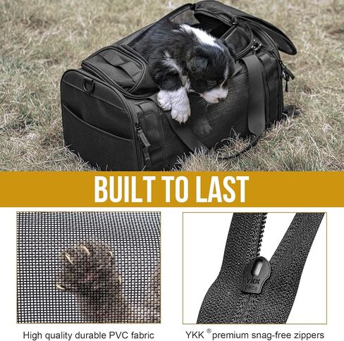OneTigris Pet Carrier أعلى حامل الكلاب القابل للتوسيع 17x11x9.5 معتمد من شركة الطيران، حامل ناعم الجوانب للقطط والكلاب الصغيرة مع سحابات أمان وشبكة مضادة للخدش (أسود) in Saudi Arabia