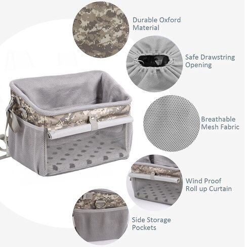 Dog Bike Basket, Pet Bicycle Carrier, Dog Car Seat with Safety Rope, Adjustable Shoulder Strap Portable Breathable Bicycle Basket Bag for Dogs and Cats Up to 15lbs in Saudi Arabia