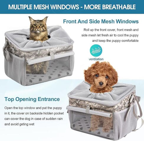 Dog Bike Basket, Pet Bicycle Carrier, Dog Car Seat with Safety Rope, Adjustable Shoulder Strap Portable Breathable Bicycle Basket Bag for Dogs and Cats Up to 15lbs in Saudi Arabia