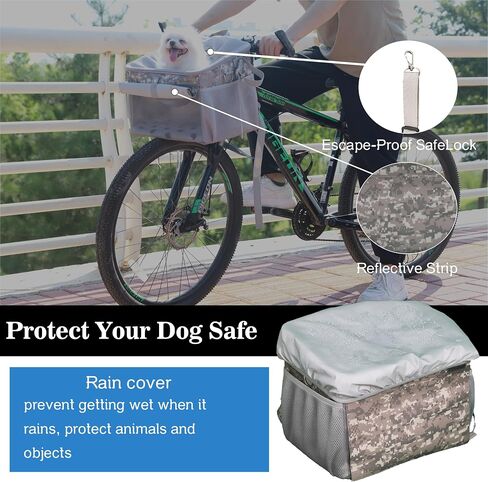 Dog Bike Basket, Pet Bicycle Carrier, Dog Car Seat with Safety Rope, Adjustable Shoulder Strap Portable Breathable Bicycle Basket Bag for Dogs and Cats Up to 15lbs in Saudi Arabia