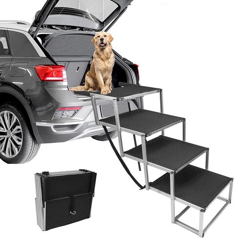 منحدر سيارة للكلاب بعرض 20 بوصة و4 خطوات وسلالم للحيوانات الأليفة وخطوات سيارة للكلاب قابلة للطي للأسرة العالية وسيارات الدفع الرباعي والشاحنات مع سطح غير قابل للانزلاق يدعم ما يصل إلى 250 رطلاً in Kuwait