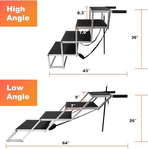 منحدر سيارة للكلاب بعرض 20 بوصة و4 خطوات وسلالم للحيوانات الأليفة وخطوات سيارة للكلاب قابلة للطي للأسرة العالية وسيارات الدفع الرباعي والشاحنات مع سطح غير قابل للانزلاق يدعم ما يصل إلى 250 رطلاً in Kuwait