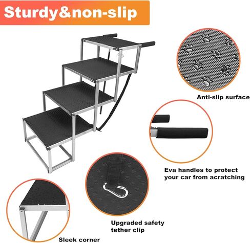منحدر سيارة للكلاب بعرض 20 بوصة و4 خطوات وسلالم للحيوانات الأليفة وخطوات سيارة للكلاب قابلة للطي للأسرة العالية وسيارات الدفع الرباعي والشاحنات مع سطح غير قابل للانزلاق يدعم ما يصل إلى 250 رطلاً in Kuwait