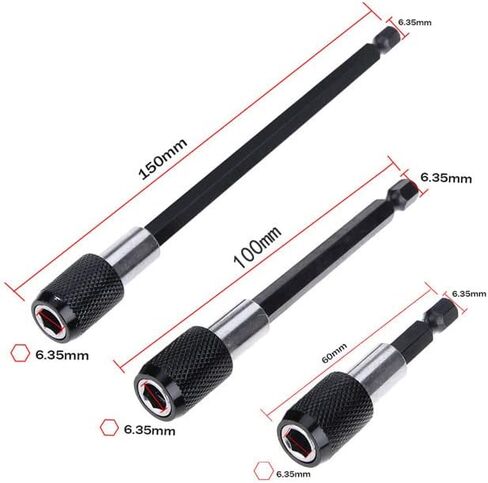 مجموعة تمديد لقمة المثقاب، 2 عبوة 150 مم مع ساق سداسية 1/4 بوصة سريعة التحرير ذاتي القفل وقضيب تمديد in Kuwait