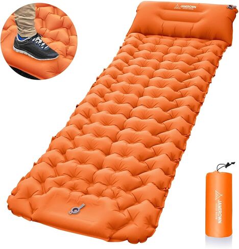 JAMIROWN Sleeping Pad Ultralight Inflatable Sleeping Pad for Camping, Built-in Pump Air Mat, Mattress for Camping, Hiking, Outdoor, Carry Bag, Portable Compact Air Mattress (Single, Orange) in Saudi Arabia