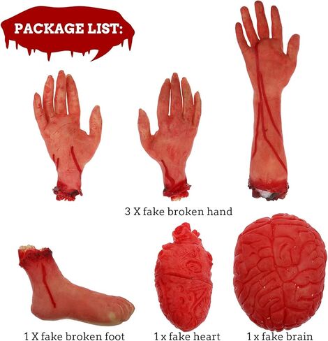 DOITOOL الهالوين أجزاء الجسم الدعائم حجم كبير جزء الجسم الدموي ديكور المنزل المسكون يد وهمية قدم قلب الدماغ موضوع حفلة قطعت الأيدي قدم مجموعة 6 قطع in Kuwait